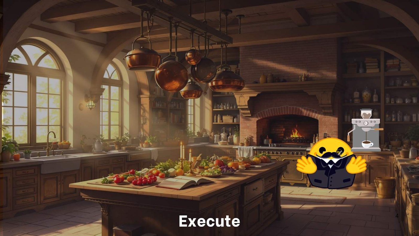 Alfred executa o plano na cozinha